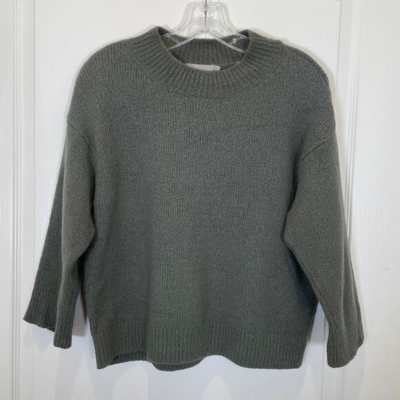 Vince Sweaters - Vince Mock Neck Wool Sweater Boxy Green Minimalist Chunky Textured XS
